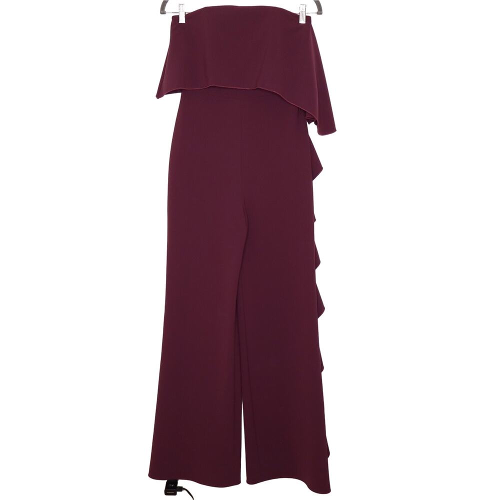 ALEXIS Kendall Ruffle Wide Leg Jumpsuit Strapless Full Length in Plum Women's XS